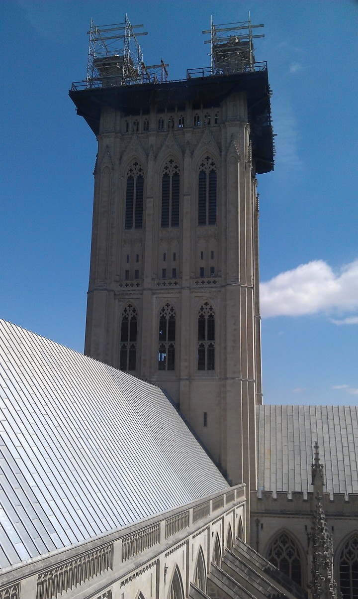 Gloria in Excelsis Tower where the nave and the transept roofs meet. 