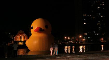 Our evening shot of the local museum's publicity stunt involving a bath toy in The Hague.